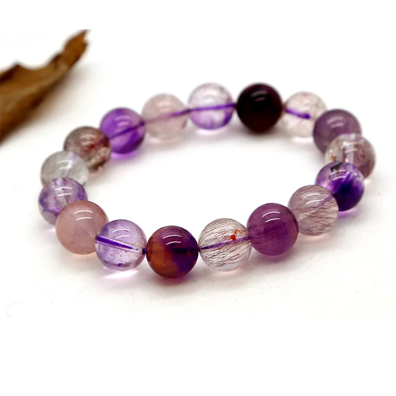 

Wholesale Natural Genuine Multi Colors Mix Super Seven Stretch Bracelet Round Melody Stone Beads 12mm Three backbone