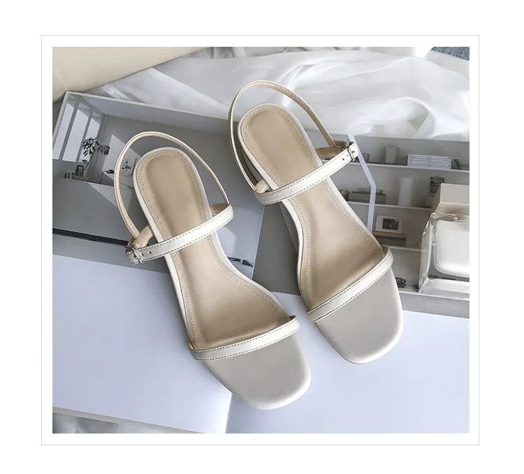SLHJC/Женские Классические Летние кожаные сандалии; туфли-лодочки на массивном каблуке средней высоты; женские модные вечерние туфли из органической кожи с открытым носком и пряжкой