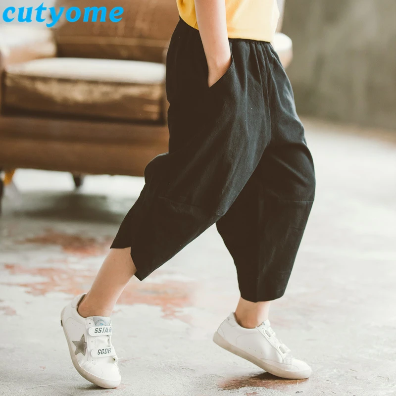 Cutyome/шаровары для маленьких мальчиков летние однотонные льняные детские штаны до