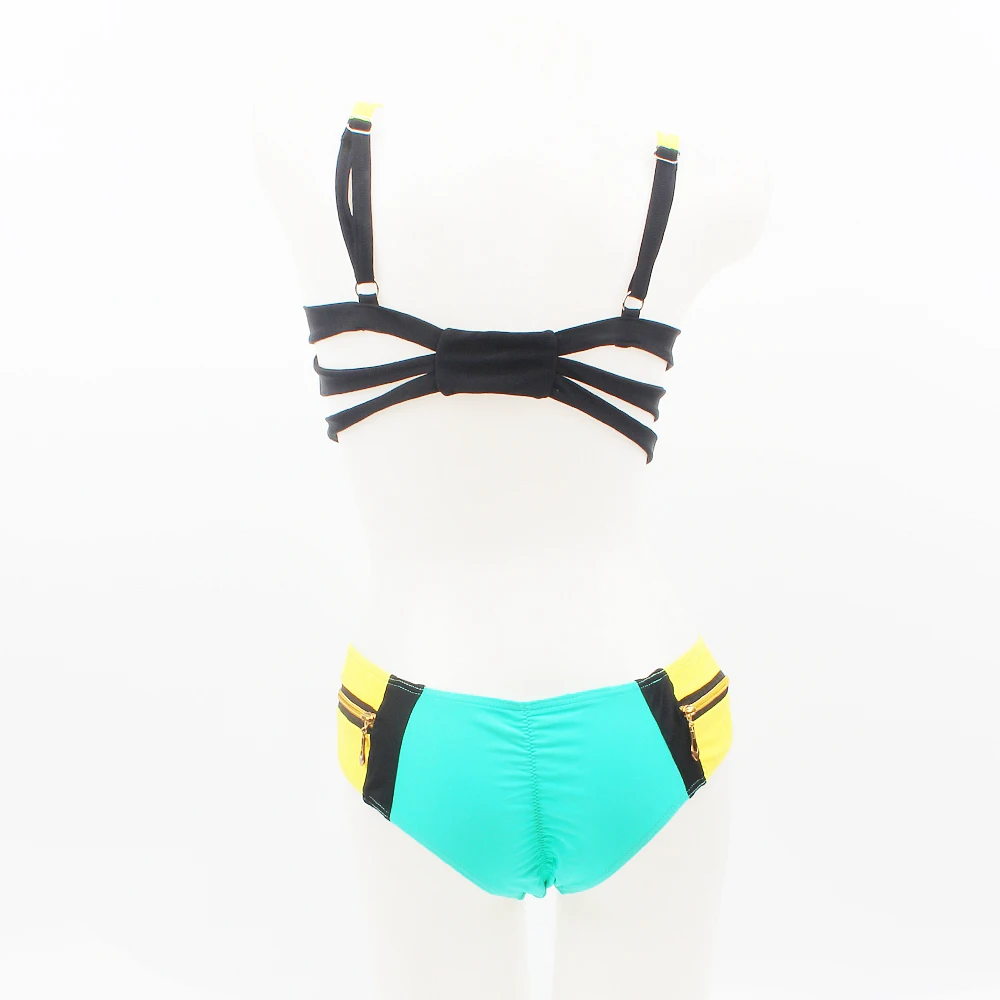 Комплект бикини на молнии в стиле пэчворк женский спортивный бюстгальтер пуш-ап