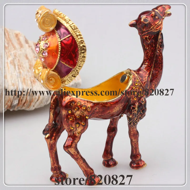 Miniature Dark Brown Camel Enamel Figurine with Czech Element Crystals Trinket Pill Jewelry Box