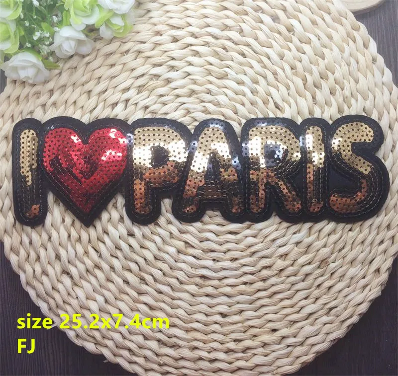 Новое поступление 5 шт. I LOVE PARIS большие блестки железо популярные нашивки