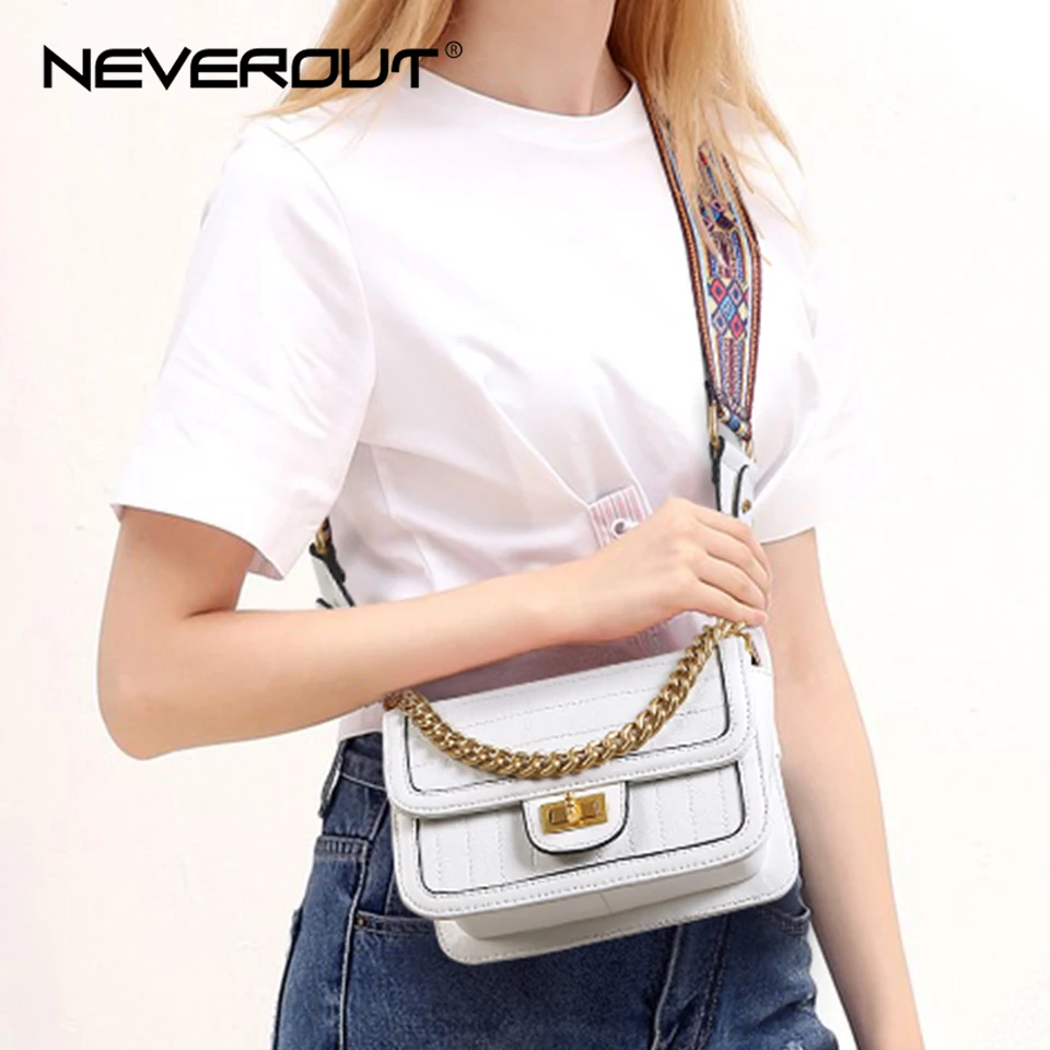 Женская сумка через плечо NEVEROUT кожаная с воском клатч широким плечевым