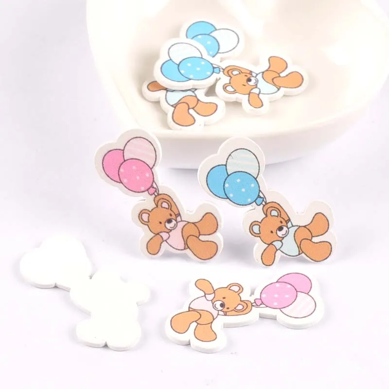 Без отверстий синий/розовый шар медведь ребенок покраска дерева пуговицы ручной работы для скрапбукинга ремесло 20 шт 22x40 мм MT1817
