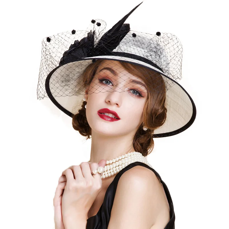 Женская шляпка с цветами FS белая бежевая широкими полями|church hats|hat with veilkentucky derby |