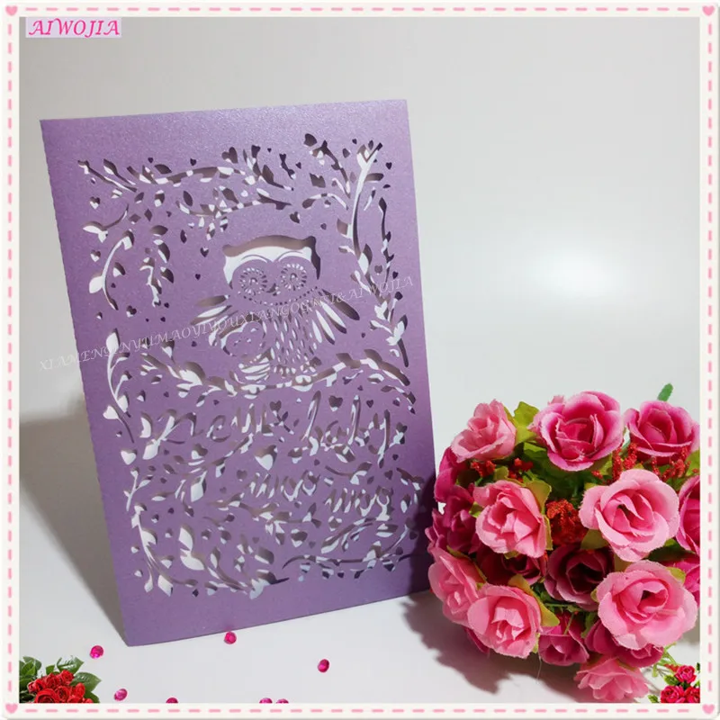 30pcs Laser Cut Wedding Invitation Card Flower and owl Paper Decoration 7ZSH187 | Дом и сад
