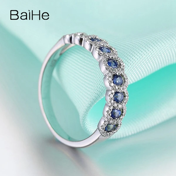BAIHE, 18 К, белое золото, 0.53CT, сертифицировано H/SI, круглая огранка,, натуральные сапфиры, свадебные, для женщин, модное, Ювелирное кольцо