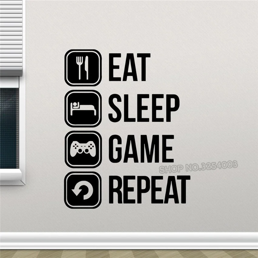 Игра Eat Sleep повторные Наклейки на стены джойстик геймпад геймер Настенный дизайн