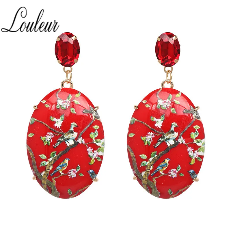 Luleur 4 цвета Акрил китайский стиль Керамика Ветка Птица pandent вечерние серьги для женщин ювелирные изделия Лето