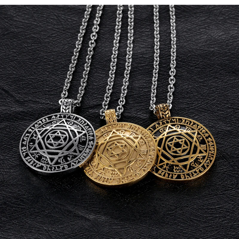 В стиле панк-рок титановая сталь Звезда Давида гексаграмма круглый кулон