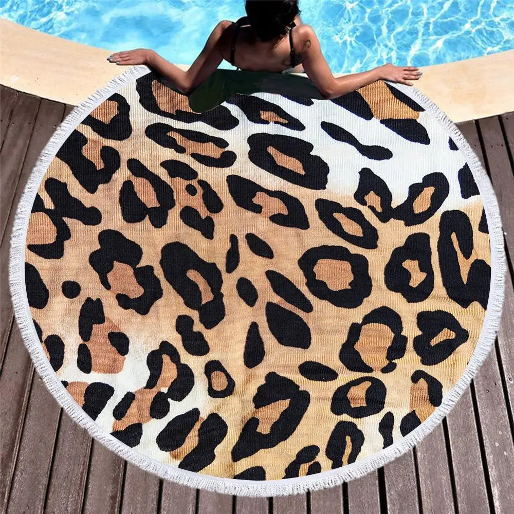 

Free shipping Novelty Gift Cool Animal Skin Fur Cheetah Leopard Zebra Print Large Round Swim Spa Bath Beach Towel Blanket Throw