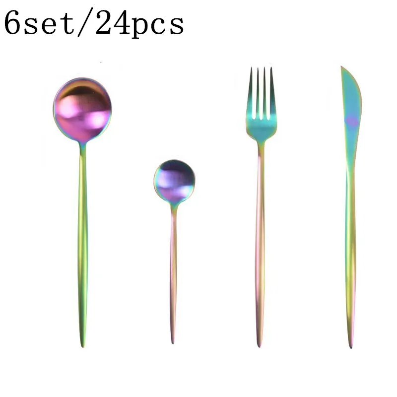 6set colorful Hoomall 24 шт./компл. черный посуда набор посуды 304 Нержавеющая сталь столовые приборы посуда набор Кухня поставки вечерние вилка в западном стиле, комплект - Цвет: 6set colorful