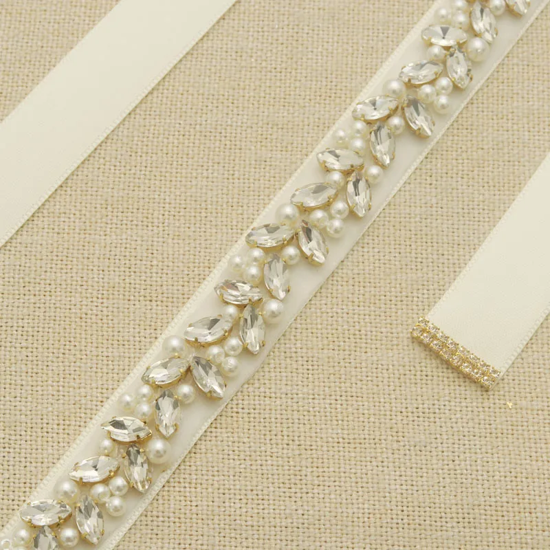 

MissRDress Rhinestones Wedding Belt Handmade Pearls Bridal Sash Gold Crystal Belt Sash For Bridal Wedding Dresses JK879