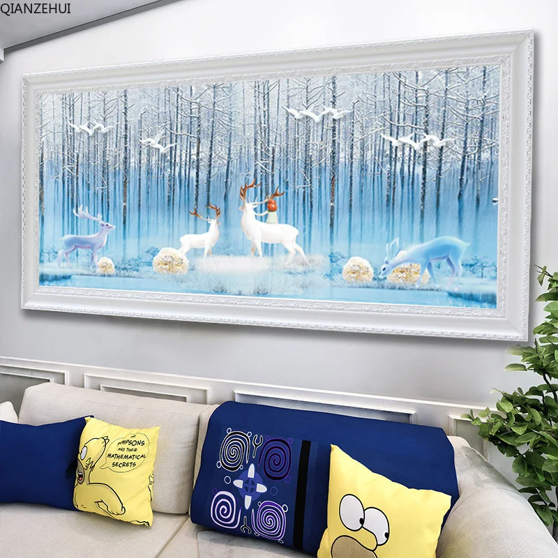 QIANZEHUI Алмазная вышивка сделай сам лес лося богатые олени стразы 5D круглая
