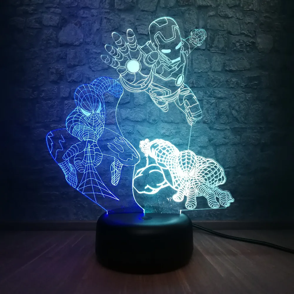 3D светодиодный микс цветной светильник Marvel Железный человек паук RGB ing 7 цветов