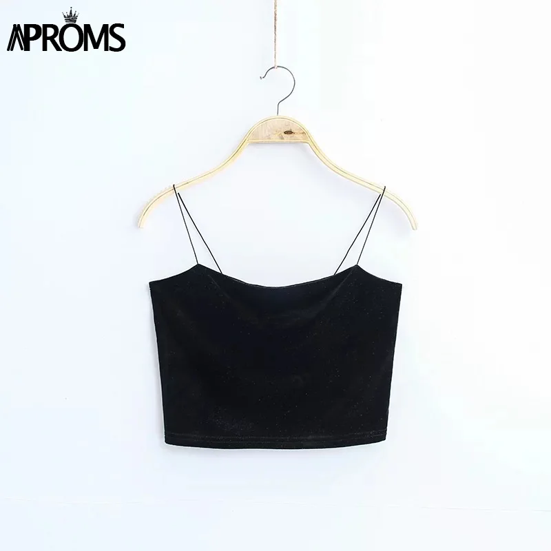 Aproms 90 s бархатное укороченные Топики женские модные женские туфли уличная пикантные эластичные Бретели для нижнего белья Crop Tank топ с коротким бюстье Футболки для девочек