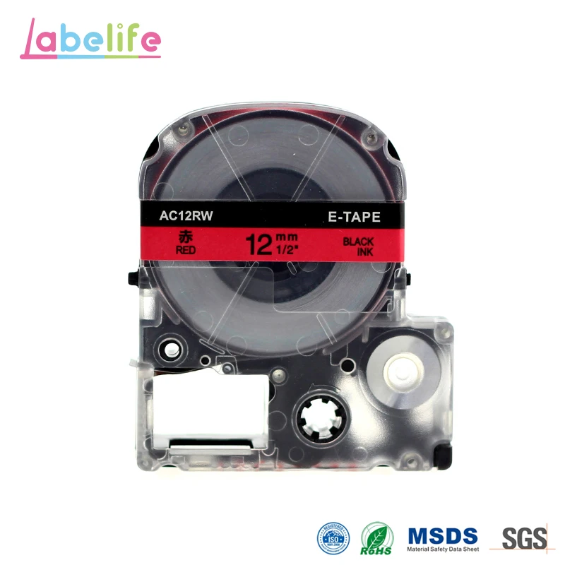 

Labelife SC12R совместимый Epson Labelworks, картридж ленты для маркировки черный на красном этикетке, Заправляемый картридж для ленты 12 мм x 8 м