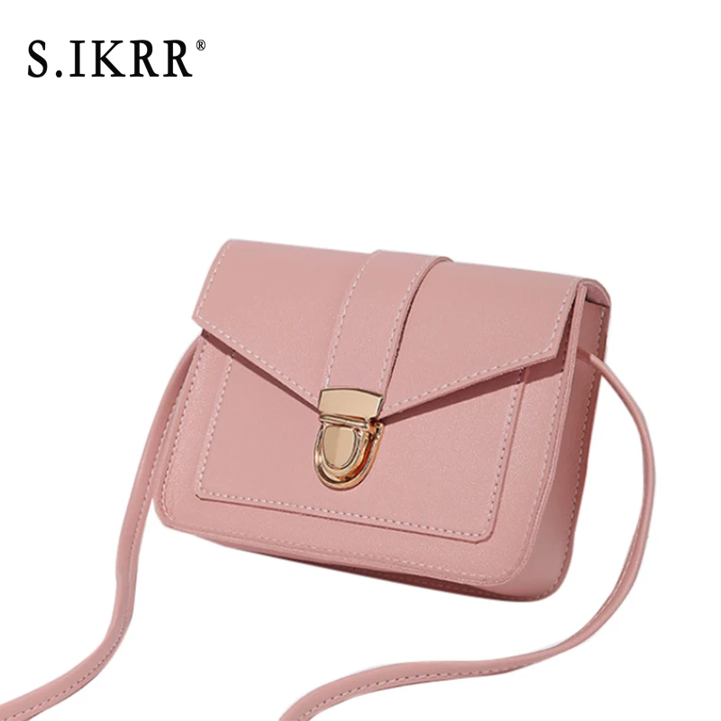 Pink S. IKRR новые модные сумки через плечо для женщин простой замок Твердые из искусственной кожи мини квадратные сумки на плечо сумка-мессенджер женская сумочка - Цвет: Pink