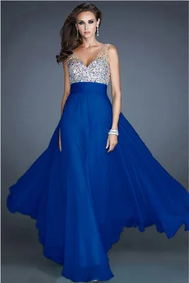 Женщины Сексуальная Спинки Глубокий V образным Вырезом Шифон Бисером Длинные