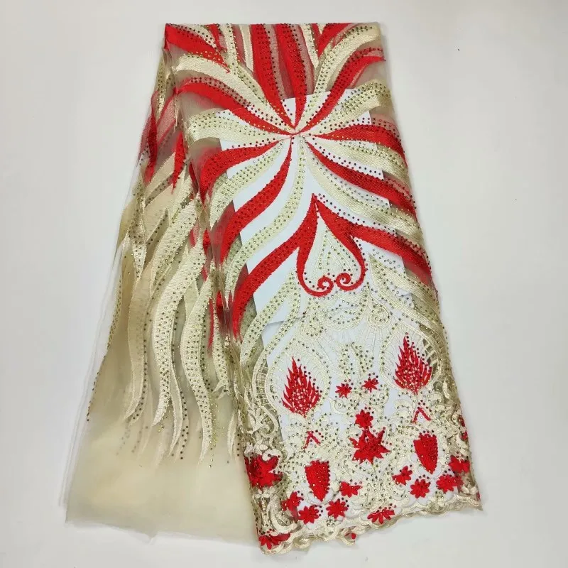 Wholesale price african lace fabric for red color french with stones latest tulle FF5-8 | Дом и сад