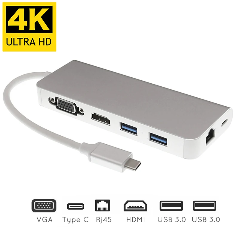 USB Type C к HDMI VGA гигабитный Ethernet Lan RJ45 адаптер для Macbook Air / Pro USBC PD зарядного