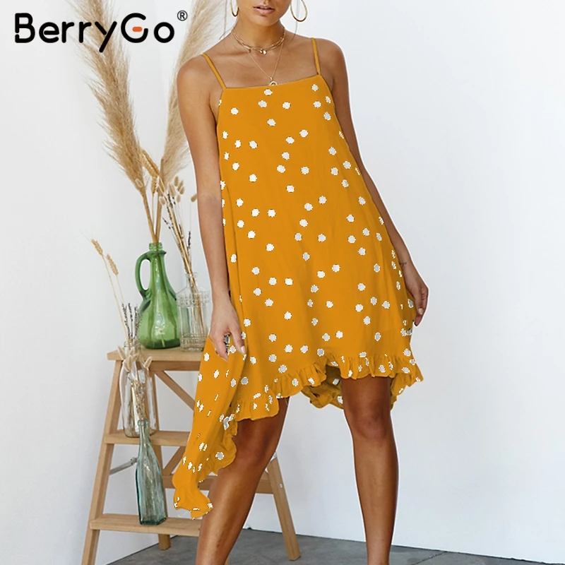 BerryGo женское платье boho платья в горошек асимметричное летнее с бретельками