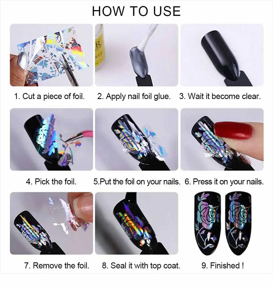 10 шт. голографическое искусство ногтей DIY наклейки 2,5 см* 100 см Советы Обертывания ногтей фольга рулон переноса клей блестки Акриловые DIY украшения