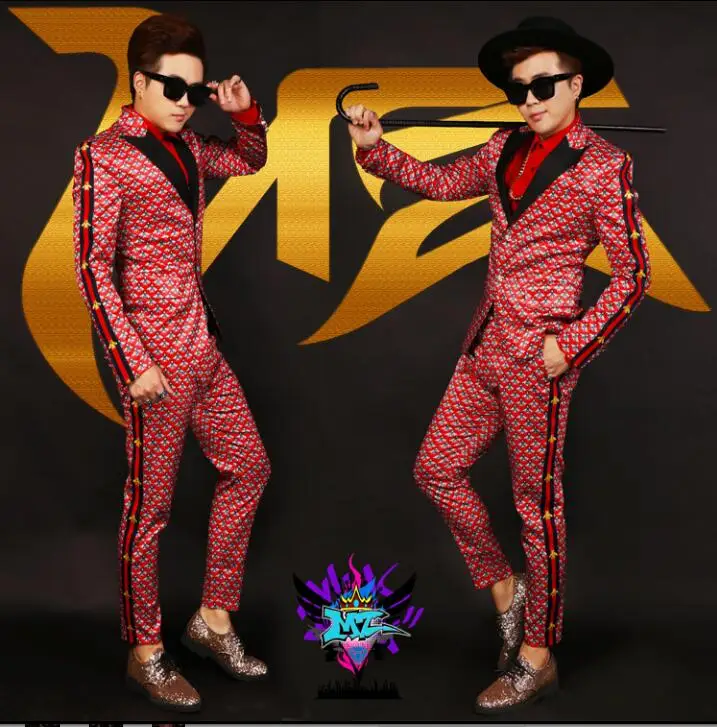 

Men's Slim Suit Suits Personality Trends Men's Nightclubs Men's DJ Suits Bars Male Singers Costumes