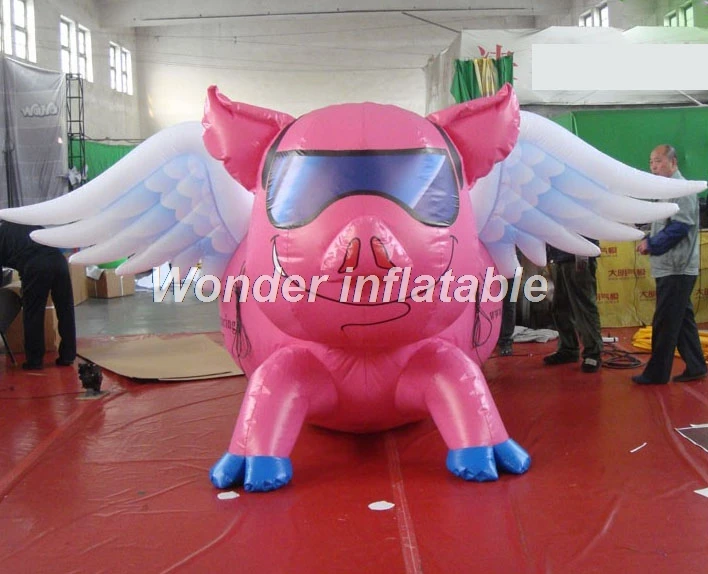

New design 3m giant inflatable flying pink pig with wings for advertising