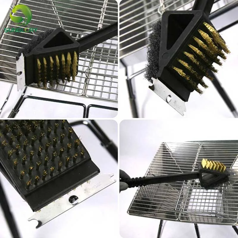 3 в 1 медная проволока для барбекю гриль щетка со скребком с длинной ручкой из