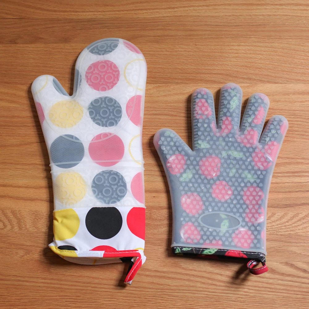 

Free shipping heat resistant silicone& cotton full lining thickened safety gloves microwave oven baking gloves single piece