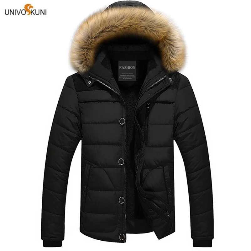 UNIVOS KUNI мужская хлопковая куртка с меховым теплым капюшоном Soild цвета свободные зимние повседневные брендовые дикие Модные большие размеры 6XL J607