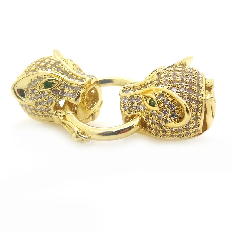 Подвески с зеленым глазом Двойные застежки в форме головы леопарда инкрустацией