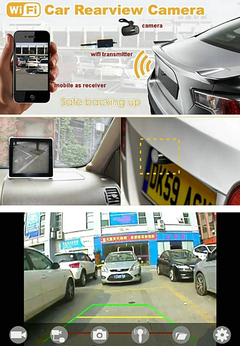 

2018 Latest 2.4Ghz 30fps Wireless WIFI Camera Transmitter Video Receiver for Car Reverse Bakup Rear View Reversing CC Camera