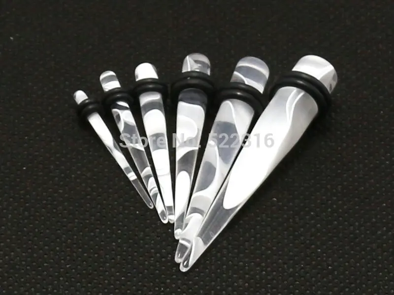 12pcs mix size acrylic clear marble straight ear taper kits Ear Plug Gauges stretcher expander 2-8mm body Piercing Jewelry | Украшения и