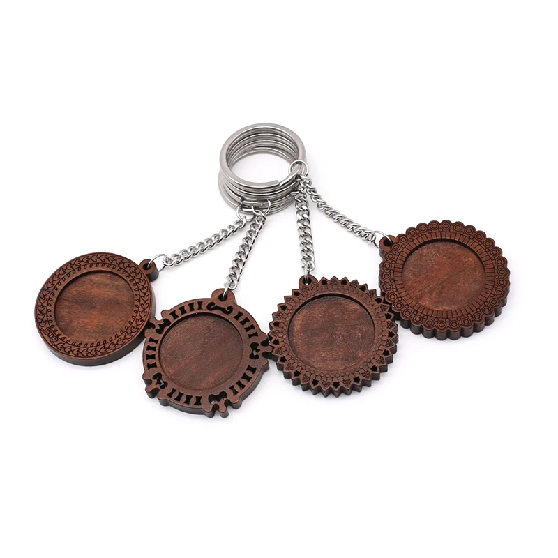 3pcs/lot 25 30mm Wood Cabochon Stainless Steel Keychain Base Settings Diy Blank Brown Cameo Trays for Key Chain Jewelry Making | Украшения