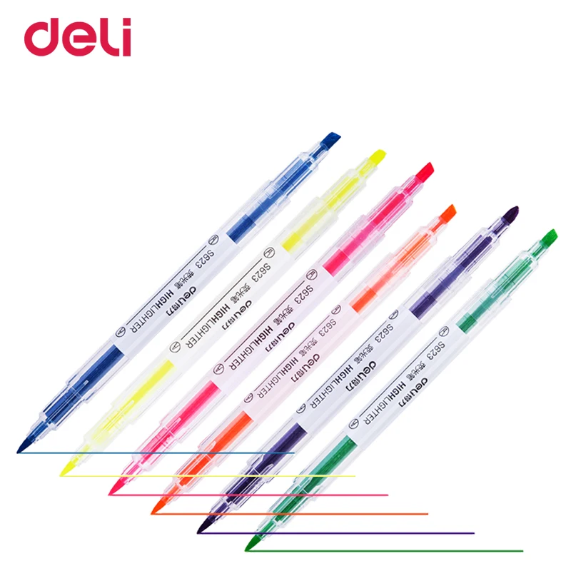 

US. 7 Days Free Shipping deli Dual-Headed Fluorescent Pen Color Highlight Marker Doodler Doodle Marker for Children and Students