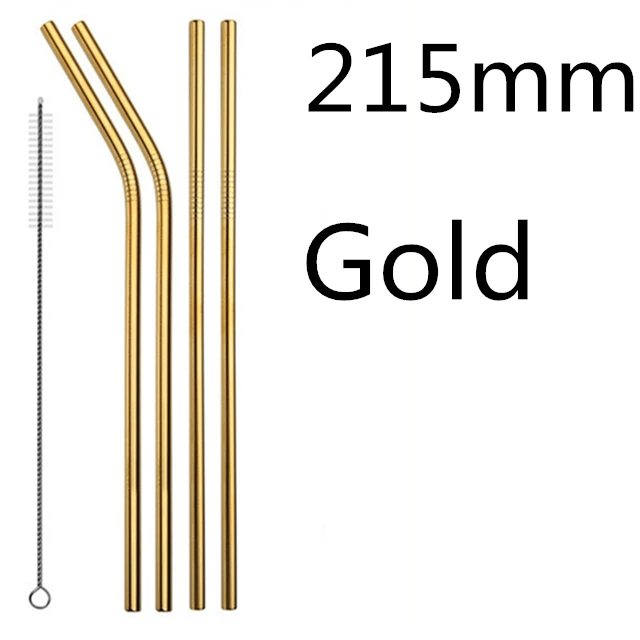 Gold 215 4 шт./компл. Многоразовые соломинкой Высокое качество 304 Нержавеющая сталь металлическая соломинка с чистящая щетка для кружек панели инструментов - Цвет: Gold 215