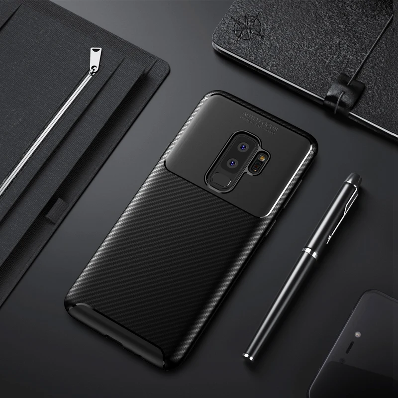 MAKAVO For Samsung S9 Plus Case Ultra Thin Soft Silicon TPU Cover Carbon Fiber Galaxy S9+ Phone Back |
