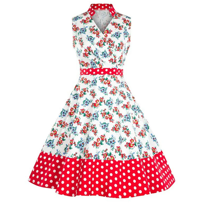 

2019 Spring new women's digital printing floral big Hem Dress summer sleeveless Lady Casual Dress S-4XL 1255