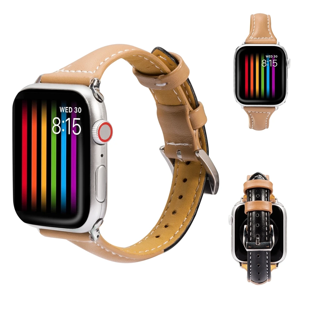 Тонкий ремешок из натуральной кожи для Apple Watch 4 ремешка 42 мм 38 мм iWatch спортивный браслет для Apple Watch iWatch 40 мм 44 мм полосы