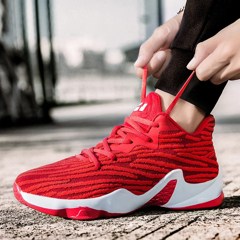 2018 новый дизайн в полоску Flywire Баскетбольная обувь для мальчиков спортивные