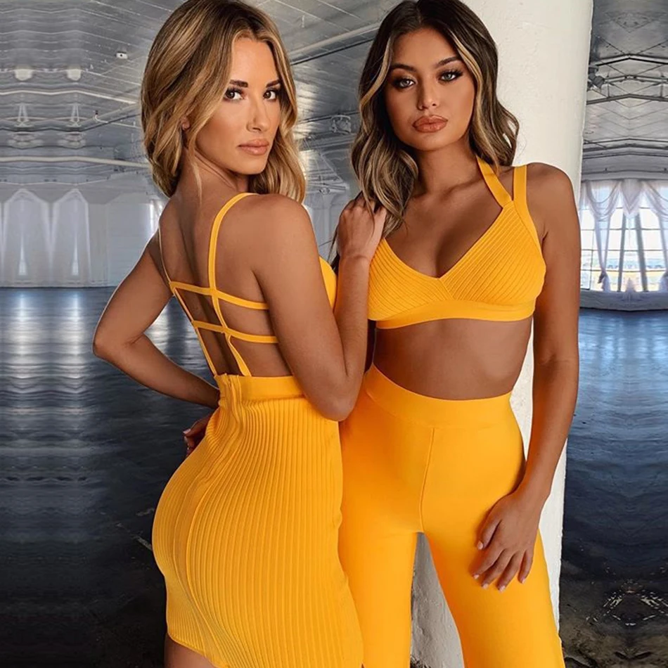 Adyce 2019 новые летние женские бандажные комплекты Vestidos топы и брюки 2 шт. комплект