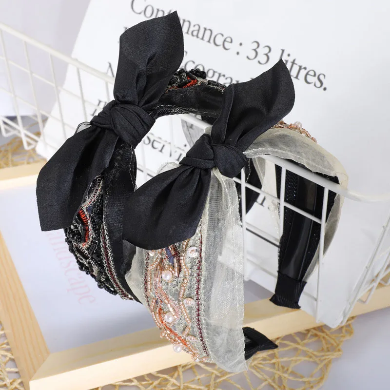 Бутик винтажный повязка на голову с бантом для женщин и девочек, аксессуары для волос.