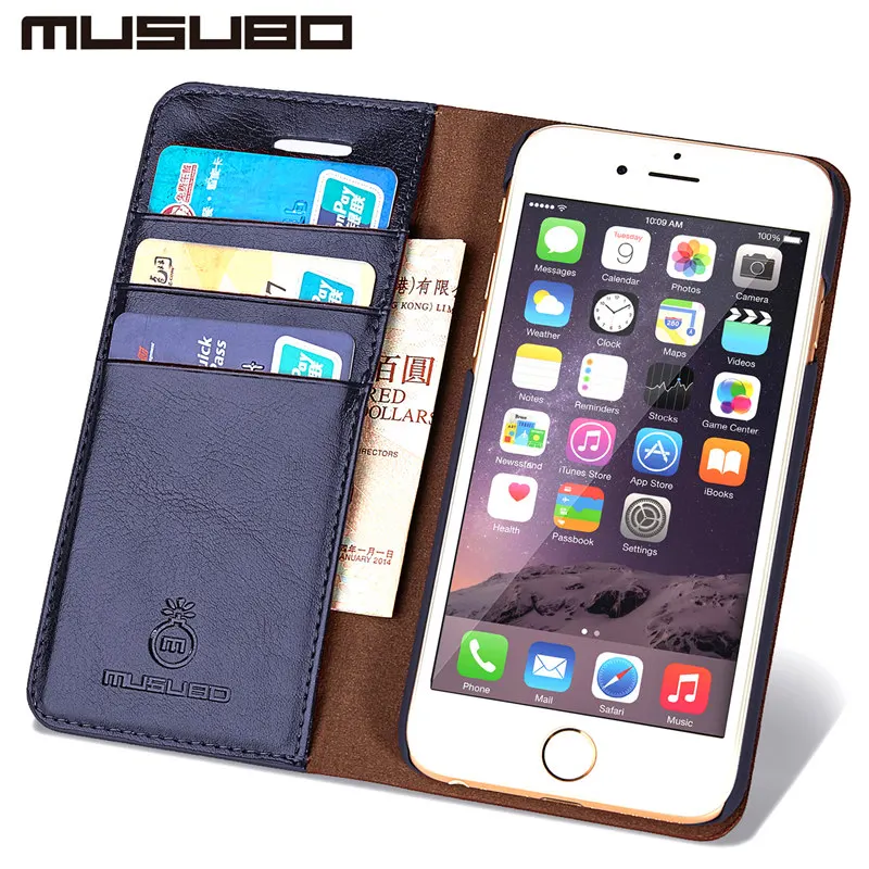 MUSUBO кожа Роскошный чехол для мобильного телефона для iPhone 5S iPhone 5 5S SE чехол на айфон 7 плюс с футляром для карт памяти чехлы на айфон 6 чехол айфон 8 Plus чехол на айфон X iPhone Case Cover Coque Capa - Цвет: Синий