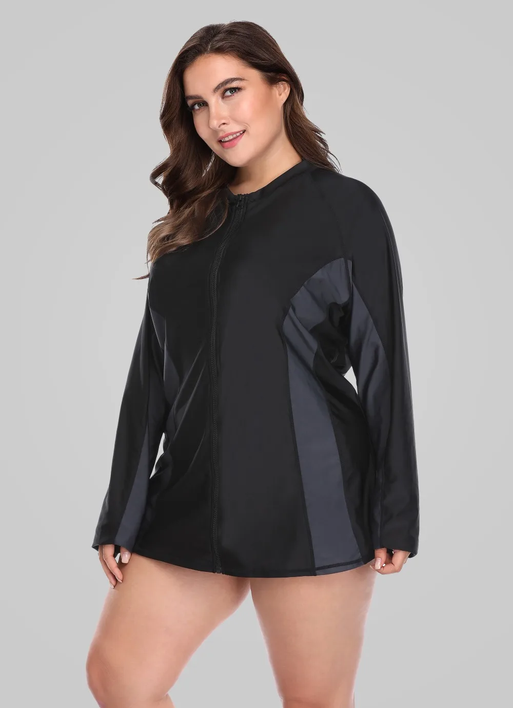 Charmleaks Women Long Sleeve Rashguard Zipper Swimsuit Shirts UPF50+ Womens Plus Size Swimwear UV-Protection Rash Guard