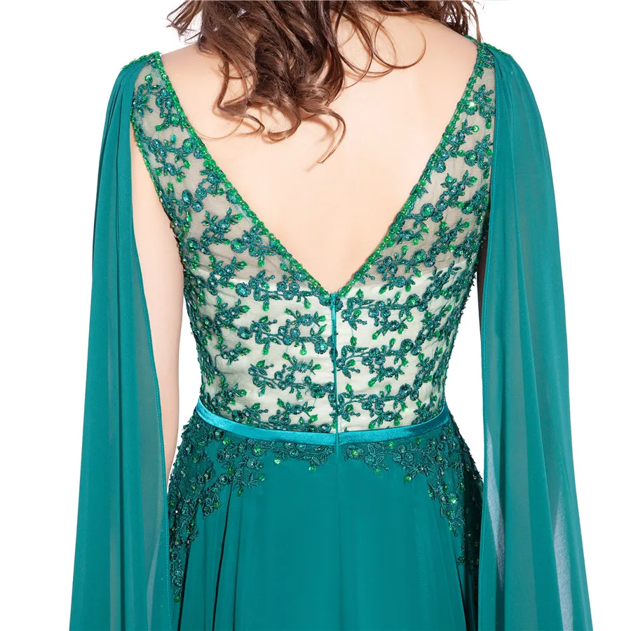 chiffon applique beading v-neck green long evening dress with straps formal party vestidolongo | Свадьбы и торжества