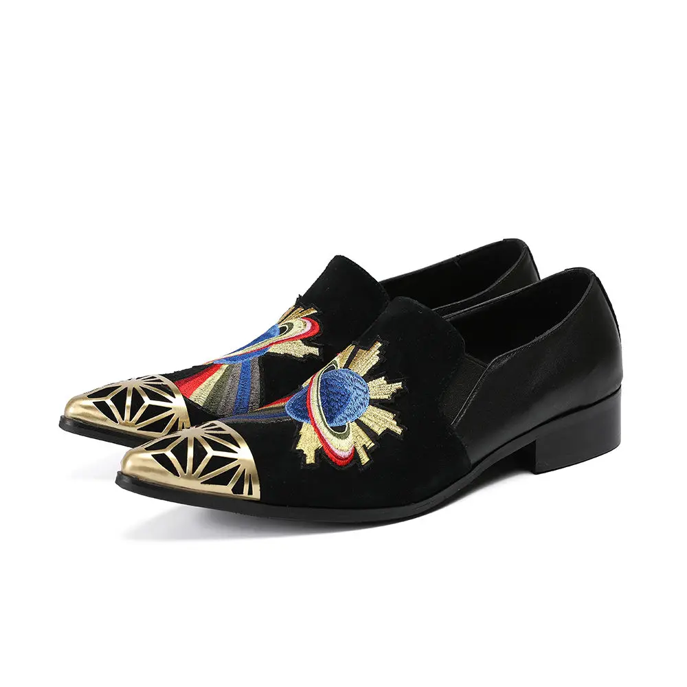 

2018 New Shoes Man Metal Hallow Out Pointed Toe Men Shoes Colorful Embroidered Low Top Men Dress Shoes Men Loafers Handmade Shoe