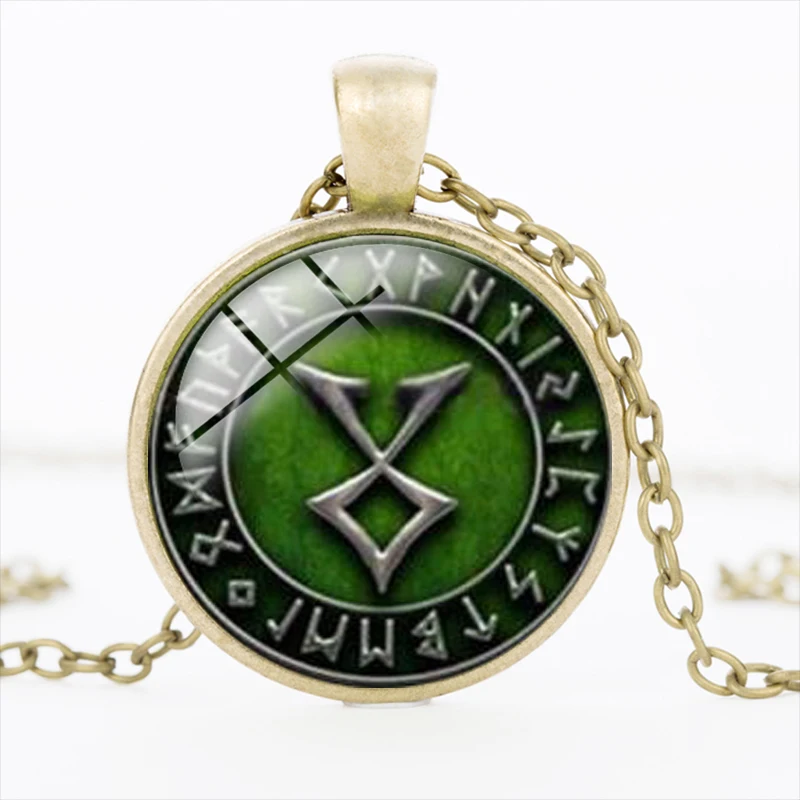 Северная Европа колье с кулоном в стиле викингов Винтаж Руна символ знак Стекло