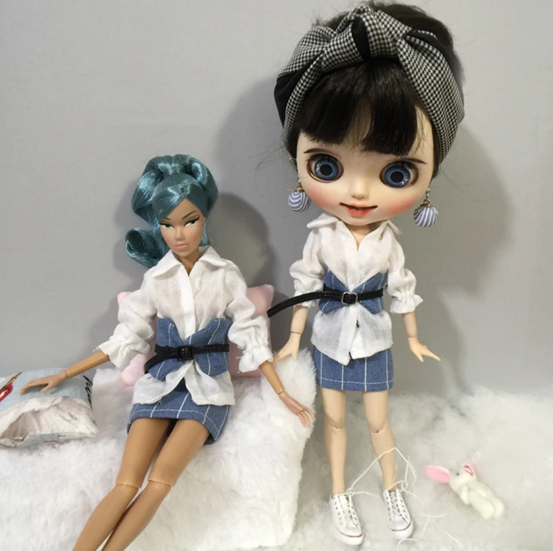 Модная кукольная одежда BJD белая рубашка + синяя юбка ремень аксессуары для кукол